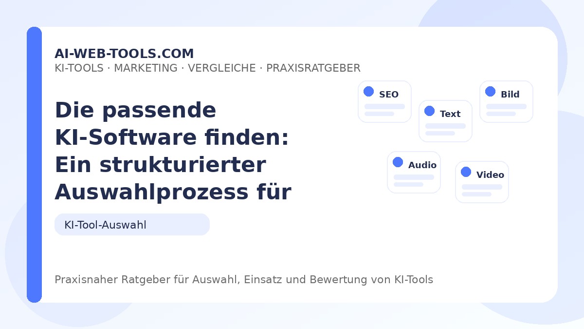 Die passende KI-Software finden: Ein strukturierter Auswahlprozess für Unternehmen – Beitragsbild auf ai-web-tools.com
