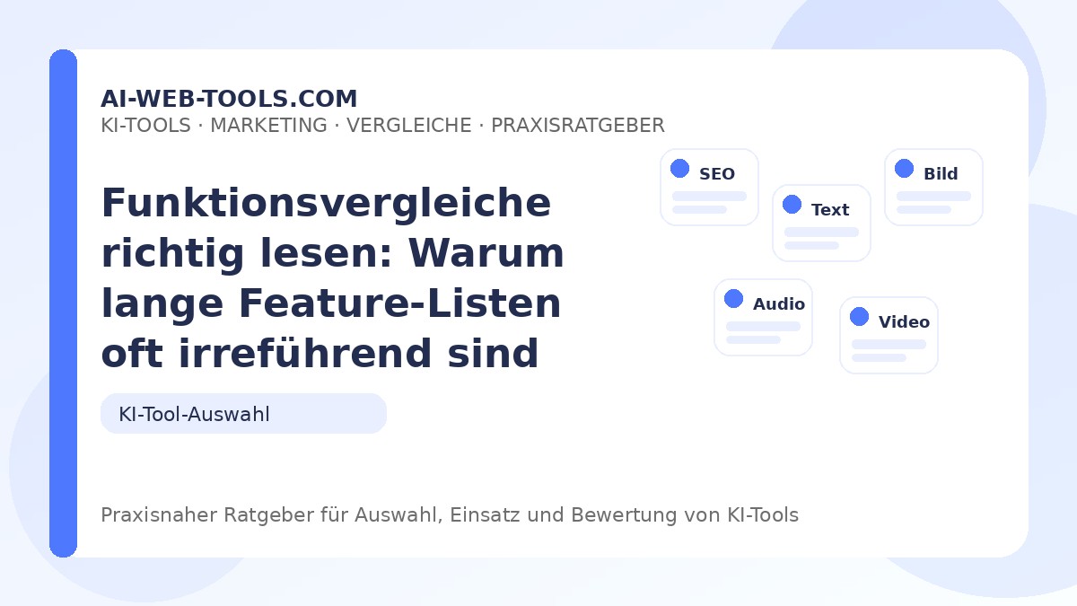 Funktionsvergleiche richtig lesen: Warum lange Feature-Listen oft irreführend sind – Beitragsbild auf ai-web-tools.com