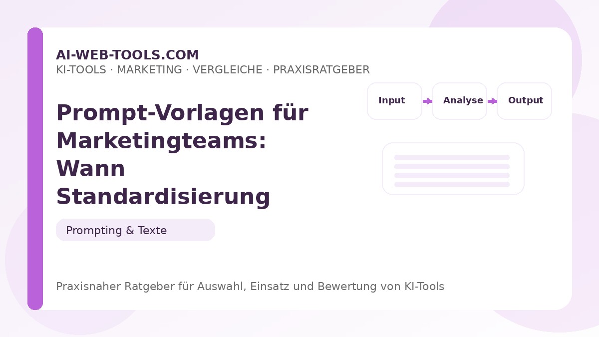 Prompt-Vorlagen für Marketingteams: Wann Standardisierung sinnvoll ist – Beitragsbild auf ai-web-tools.com