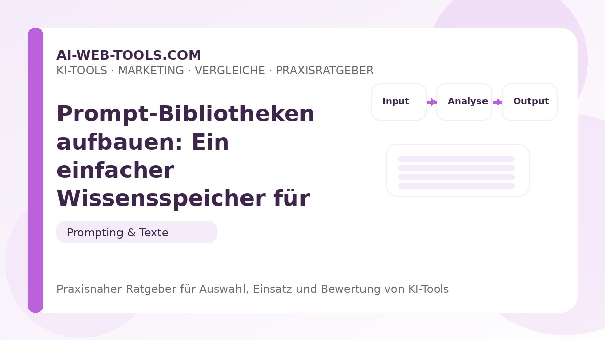 Prompt-Bibliotheken aufbauen: Ein einfacher Wissensspeicher für Teams – Beitragsbild auf ai-web-tools.com