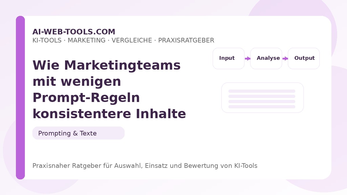 Wie Marketingteams mit wenigen Prompt-Regeln konsistentere Inhalte erzeugen – Beitragsbild auf ai-web-tools.com