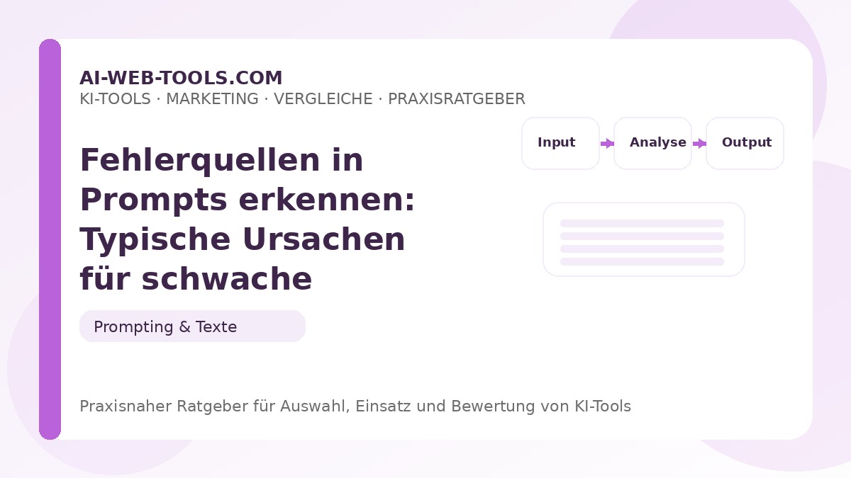 Fehlerquellen in Prompts erkennen: Typische Ursachen für schwache Ergebnisse – Beitragsbild auf ai-web-tools.com