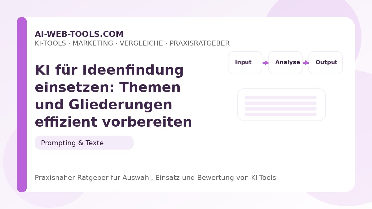 KI für Ideenfindung einsetzen: Themen und Gliederungen effizient vorbereiten – Beitragsbild auf ai-web-tools.com